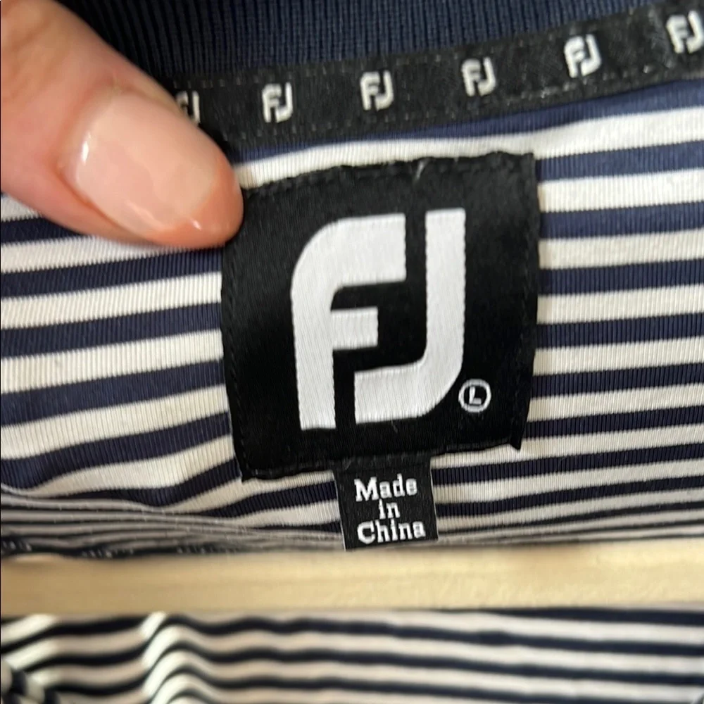 FootJoy Striped Navy and White Polo Shirt - Picture 3 of 3